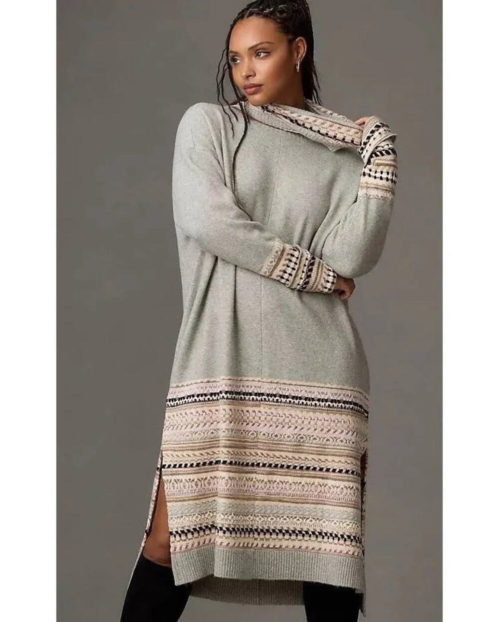 Anthropologie Daily Practice XL Maxi Lounge Sweater Gray Cozy Winter Relax Yoga